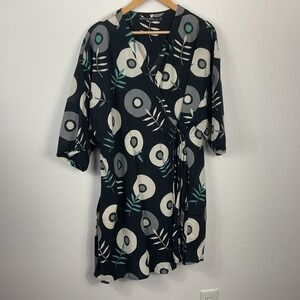 Gudrun Sjoden L/XL Kimono Style Wrap Tunic Top Floral Print Bohemian Casual‎